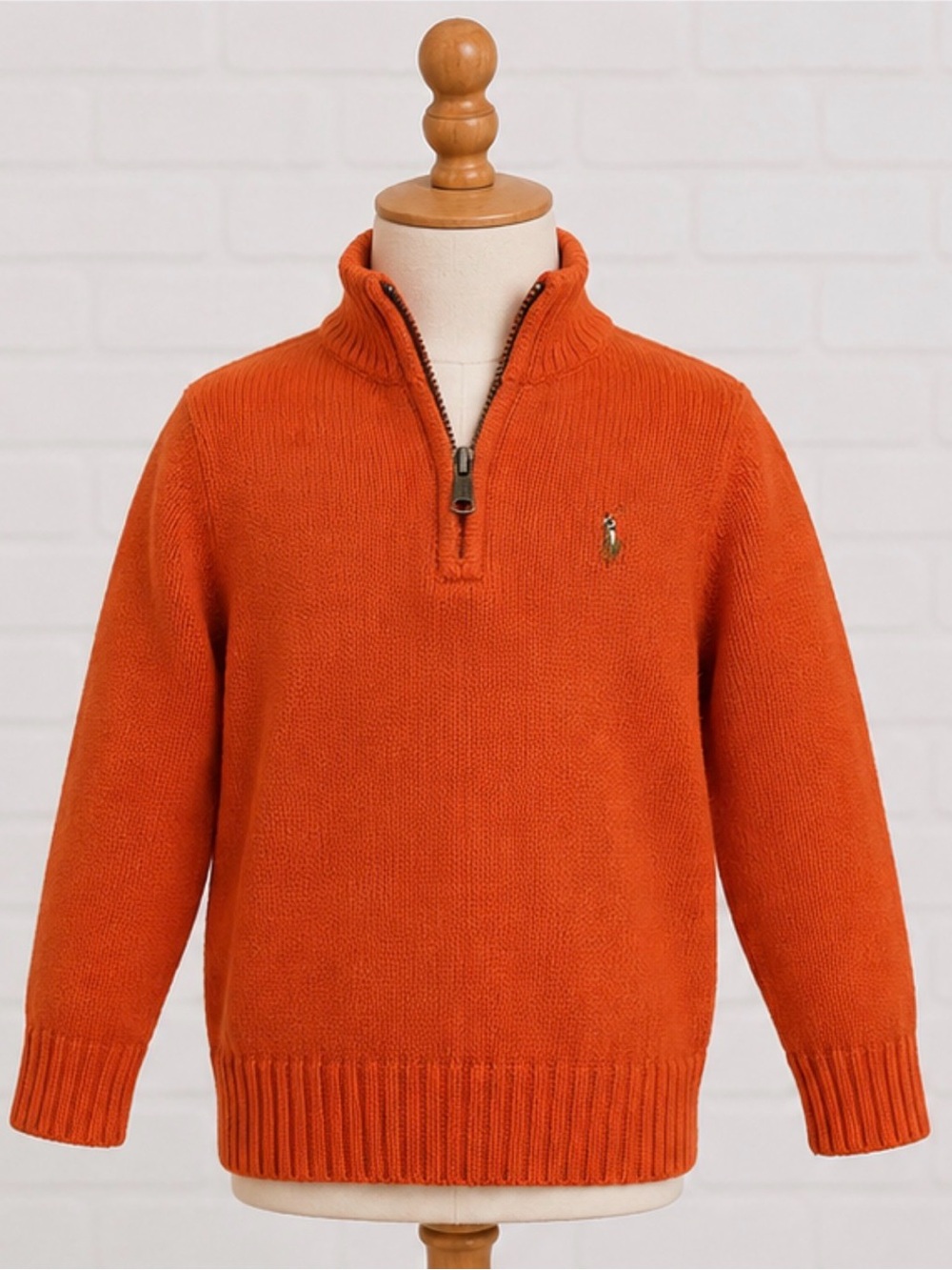 Polo Ralph Lauren Boys Orange 1/4 Zip Cotton Knit Sweater 4T Fall EUC Preppy